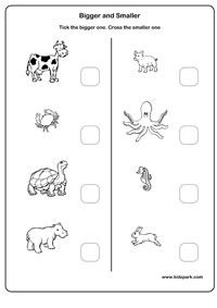 Bigger and Smaller Worksheets, Activity sheets for toddlers
