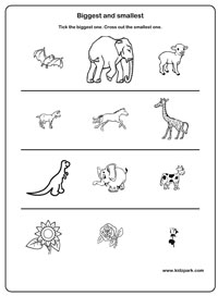 Biggest and smallest Worksheets, Activity Sheets for Kids, Printable