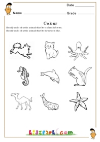 Identify The Animals That Live On Land And Water,Activity Sheets for  Kindergarten,Teachers Printables