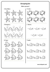 Water Animals Grouping Worksheet Kindergarten,Teachers Printables