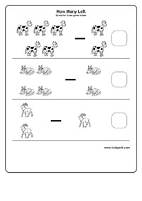 Kindergarten Maths Subtraction Practice Worksheet,Subtraction