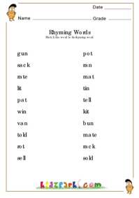 Rhyming Word Worksheets,English Words Worksheets,Rhyming Words