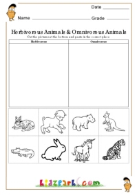 Herbivorous animals and omnivorous animals Worksheets,Educational  Worksheets for Kids