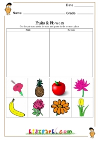 Fruits and Flowers Worksheets,EVS Worksheets,Printable Activity Sheets