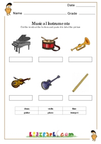 Musical Instrument Worksheets,Matching Worksheets for Kindergarten