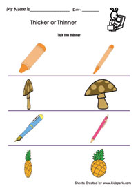 Thicker or Thinner Worksheets,Pre School Activity Sheets,Downloadable